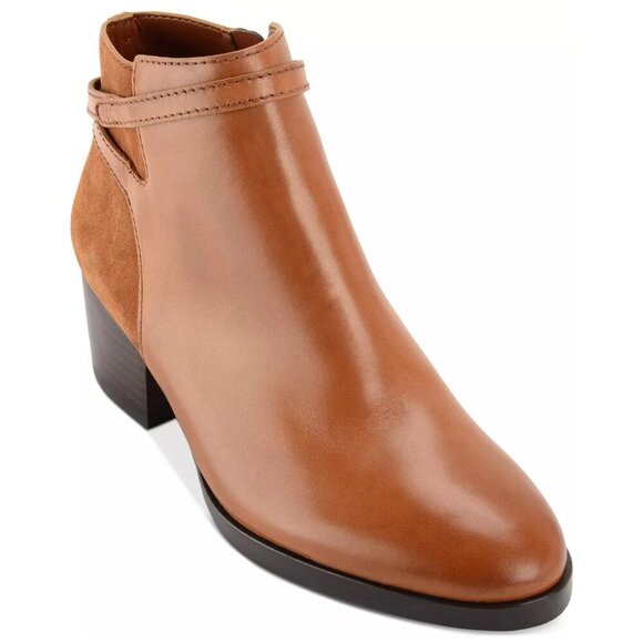 Lauren Ralph Lauren Damara Brown Leather Western Strap Heel Boot Booties 7.5B - Picture 1 of 12
